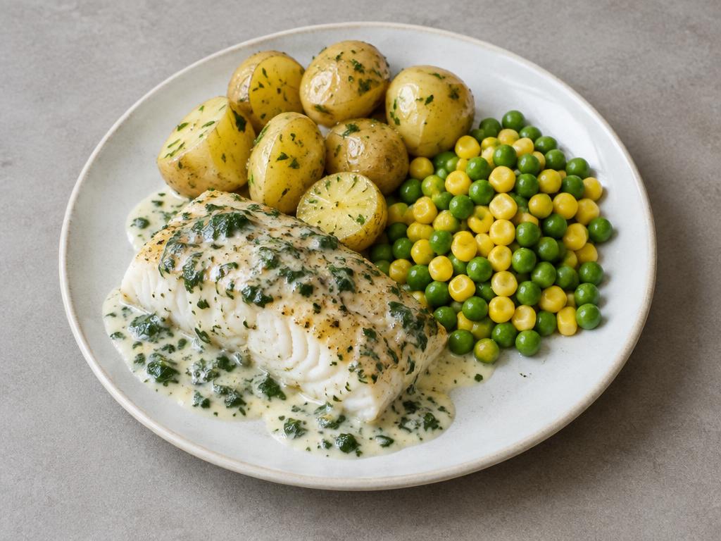 Baked fish with parsley sauce
